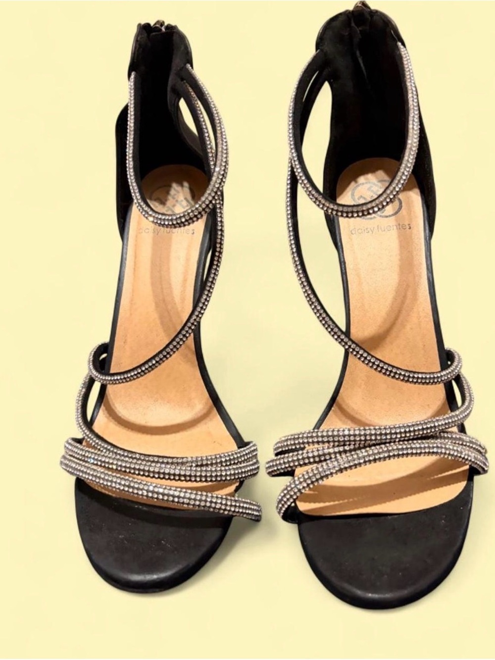 Daisy Fuentes Black Strappy Rhinestone Heels